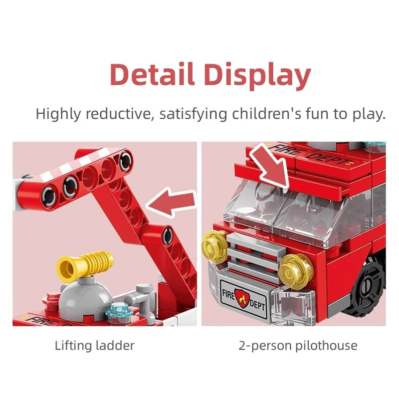 6-i-1 Fordonsbyggklossar - Byggset Brandbil, Stridsvagn eller Helikopter, Konstruktionsleksak för Barn
