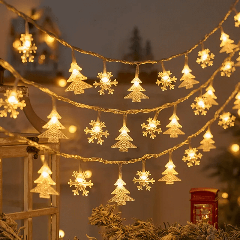 1,5-3m Jultema LED-strängljus, Ljusslinga för Julen - Snöflingor, Renar, Stjärna, Julgran